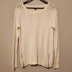 AE Outfitters Women's White Sweater Long Sleeve Cable Knit Size Large